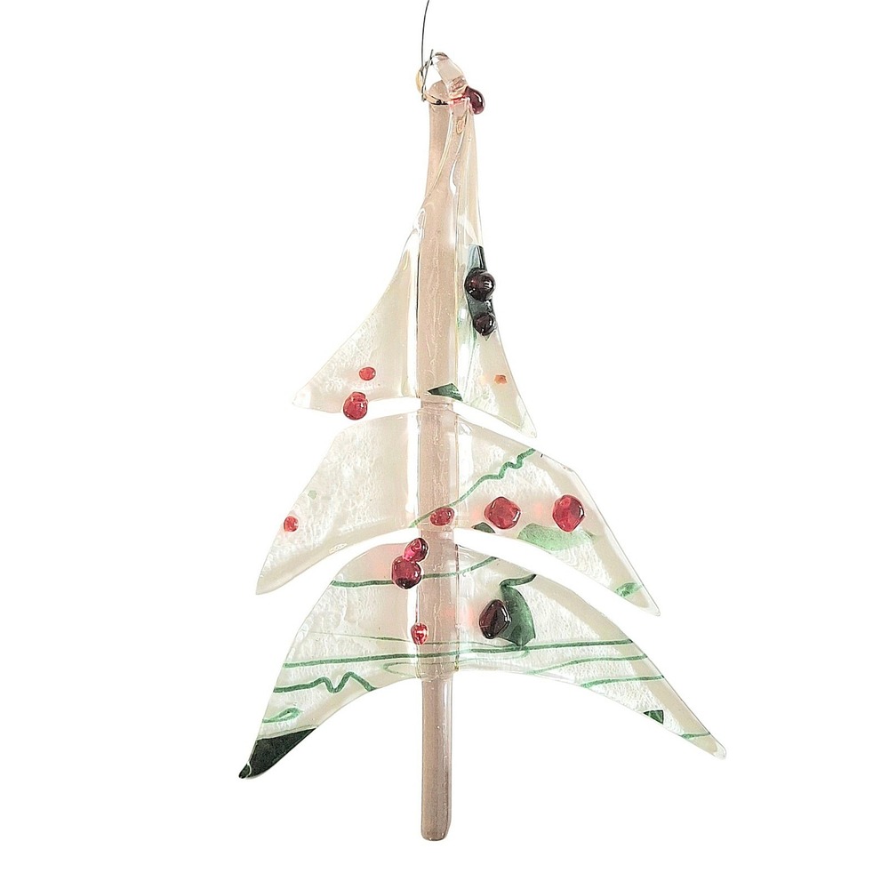 Vintage MCM Fused‎ Glass Handmade Christmas Tree Ornament